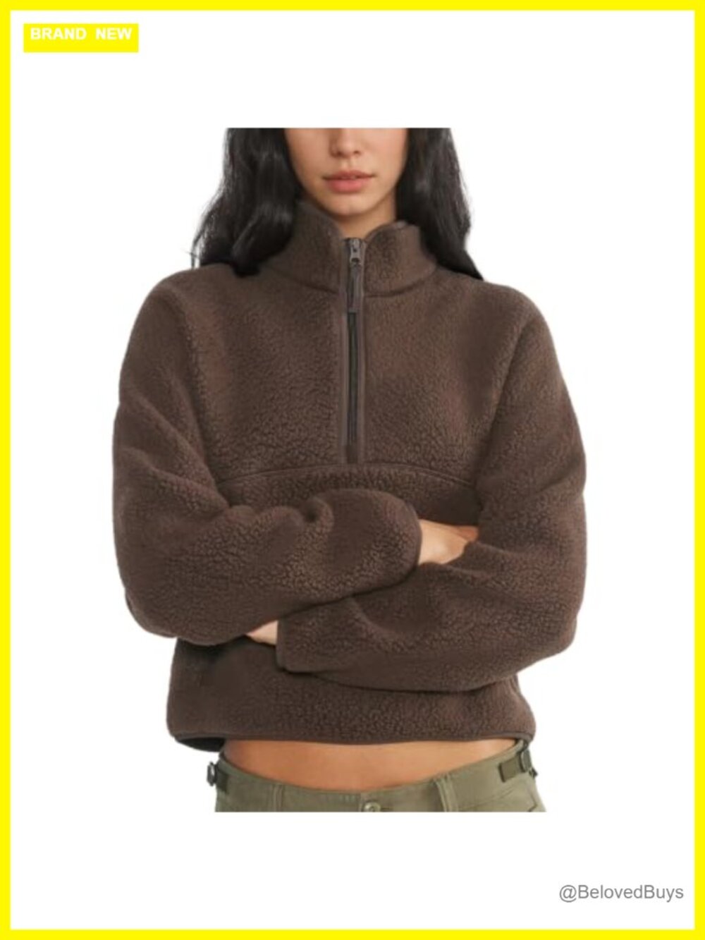 Women's Fleece Half Zip Pullover Fuzzy Sherpa Sweatshirt with Pockets